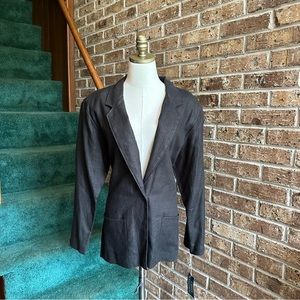 VTG 80s 90s NWT Black Linen Minimalist Blazer Suit Jacket
